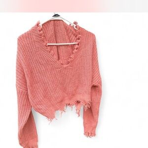 cropped Distressed Pink Sweater